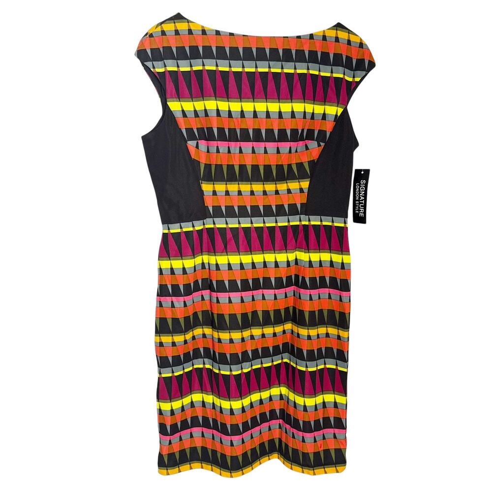 London Times Black Orange Multicolor Geometric Stripe Sleeveless Sheath Dress 12